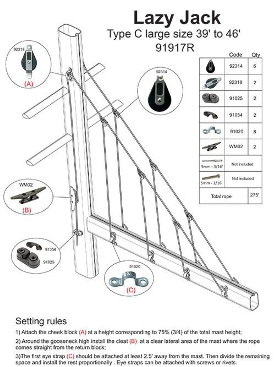 003RFS-lazy Jack System C - Large Size- with Rope and Furling Straps Included
