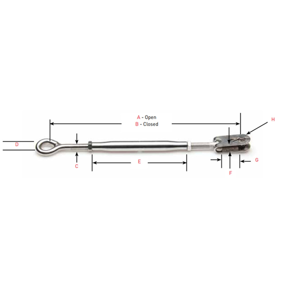 Johnson Marine Eye-to-Jaw T-316 Stainless Tubular Turnbuckles 10-32 RH