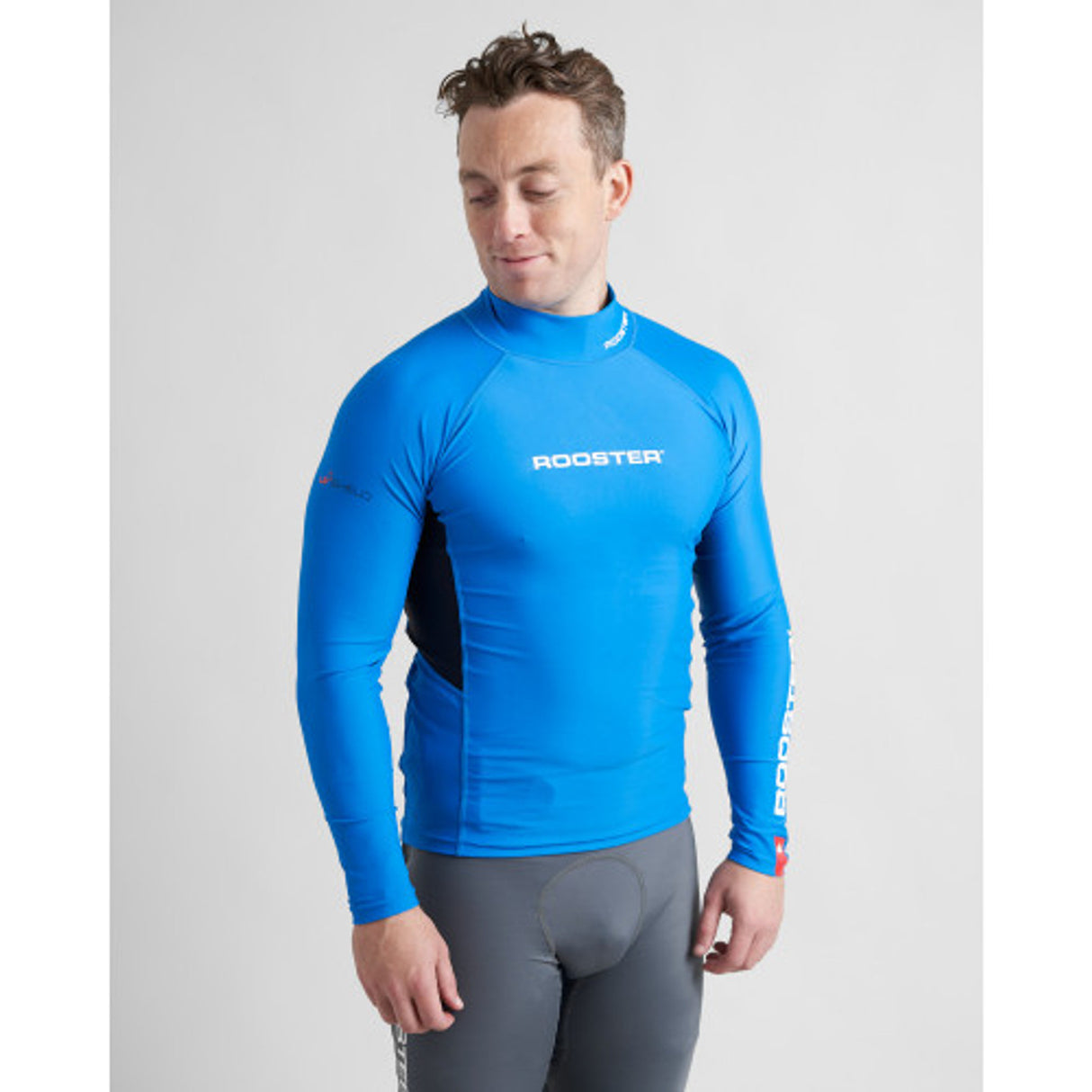 Rooster Rash Top-Long Sleeved Gray, White, Blue, Teal