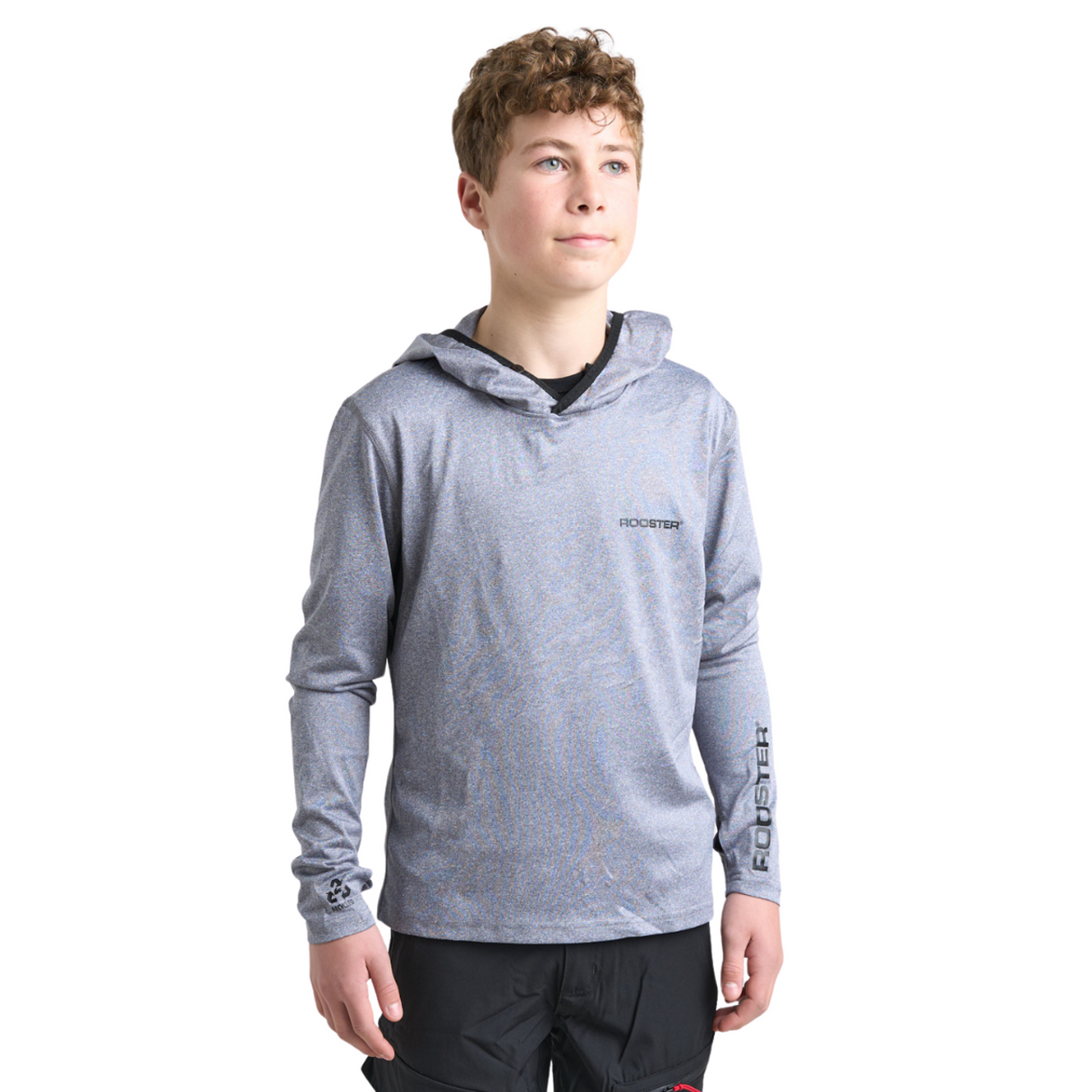 Rooster Junior Hooded Quick Dry T-shirt long sleeve. Blue, Khaki, Gray, White