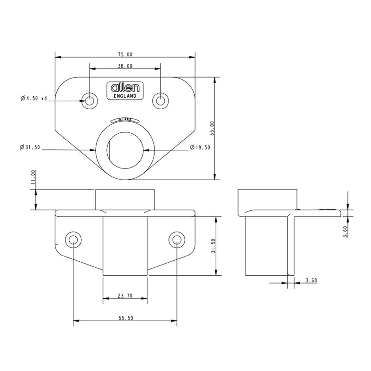 Allen Brothers 19MM Side Mount Rowlock Socket