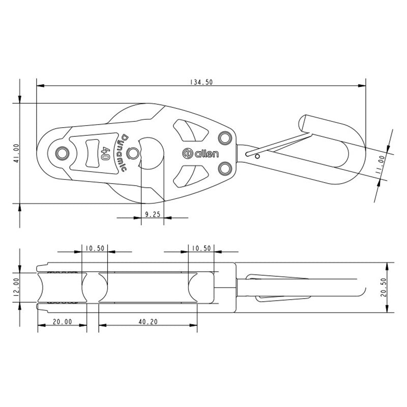 Allen Brothers 40mm Dynamic Fiddle Block with Hook