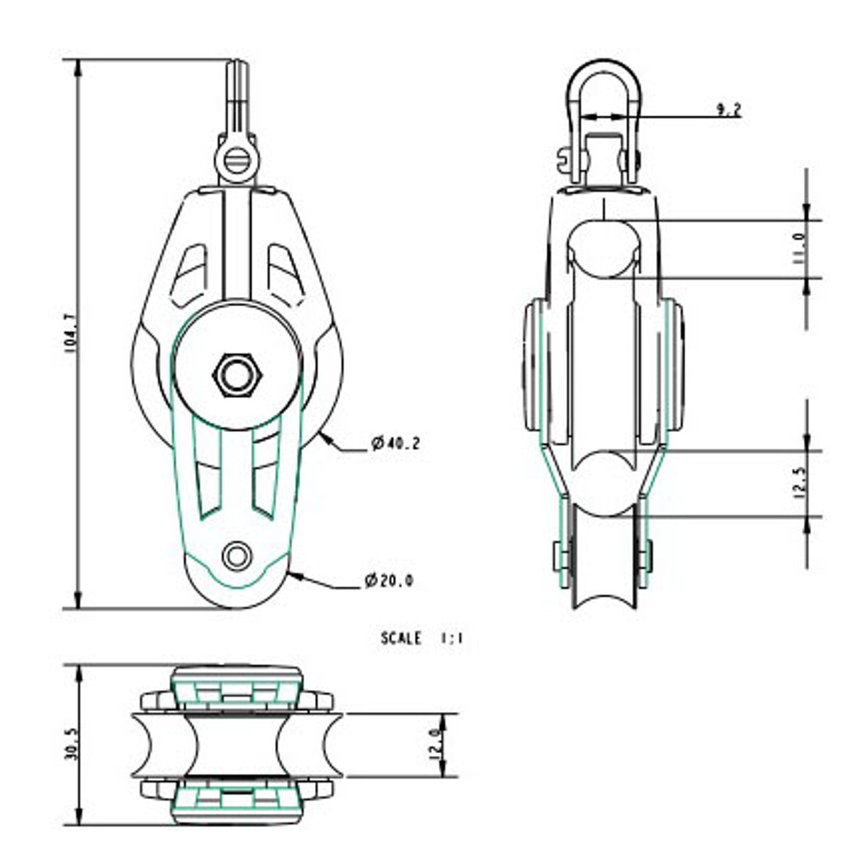 Allen Brothers 40MM Dynamic Block Swivel With 20MM Fiddle