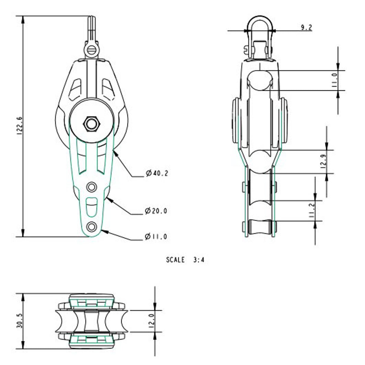 Allen Brothers 40MM Dynamic Block Swivel With Fiddle & Becket