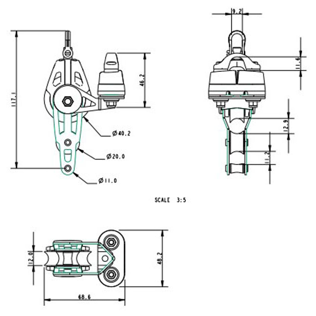 Allen Brothers 40MM Dynamic Block Swivel With Fiddle, Becket & A.677