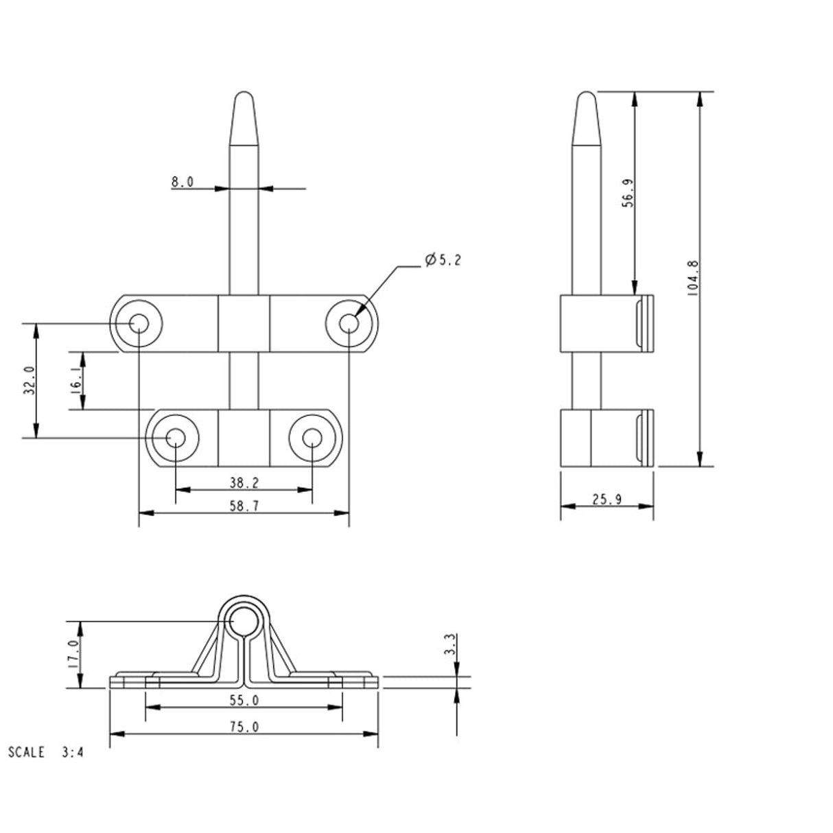 Allen Brothers 8MM Stainless Steel H/D Transom Pintle