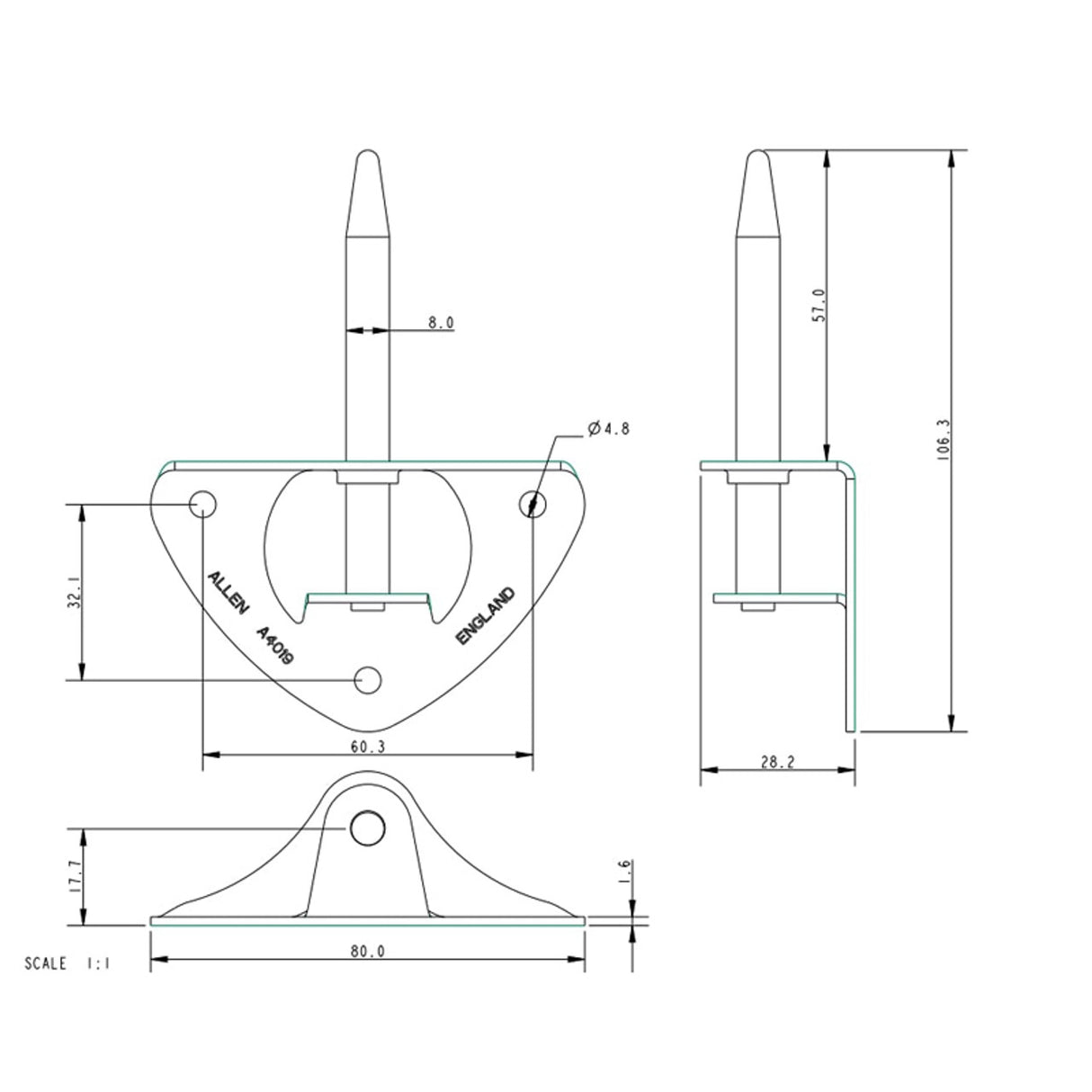 Allen Brothers 8MM Stainless Steel Transom Pintle