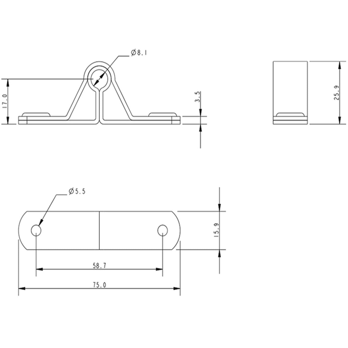 Allen Brothers 8MM Stainless Steel H/D Transom Gudgeon