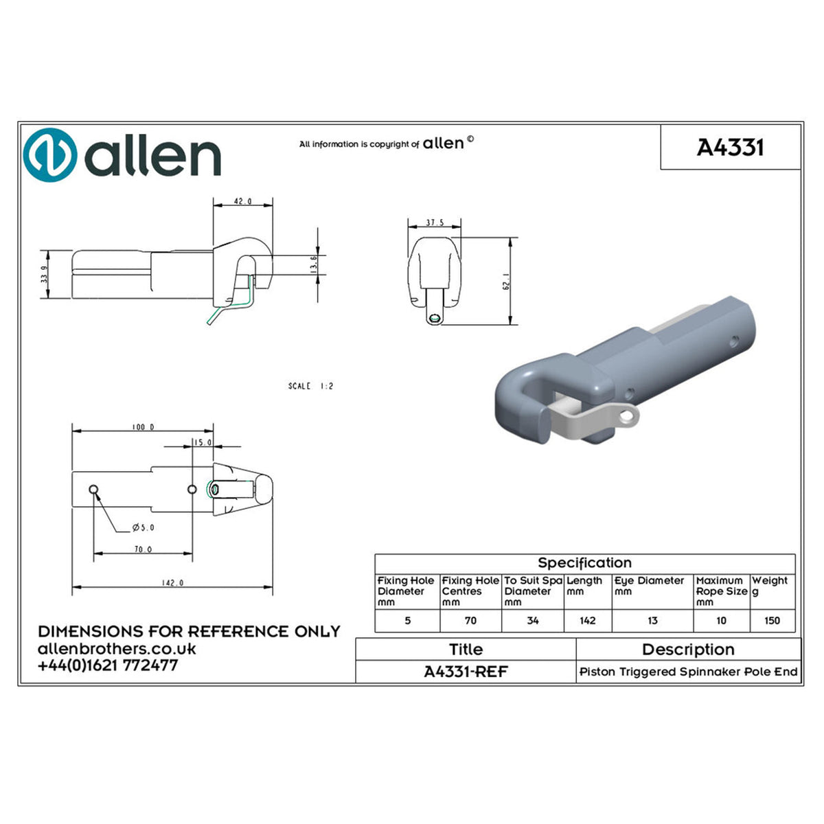 Allen Brothers 38MM Piston Triggered Spinnaker Pole End