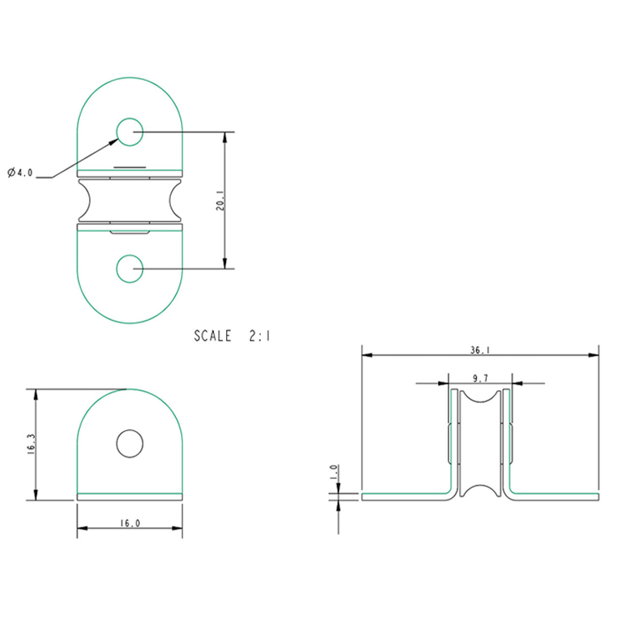 Allen Brothers 16mm Plain Block Single Thru-Brass