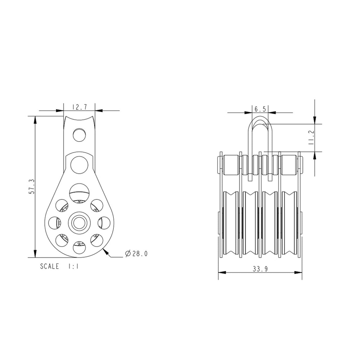 Allen Brothers 25MM Mini High Tension Block Quad Fixed with Becket