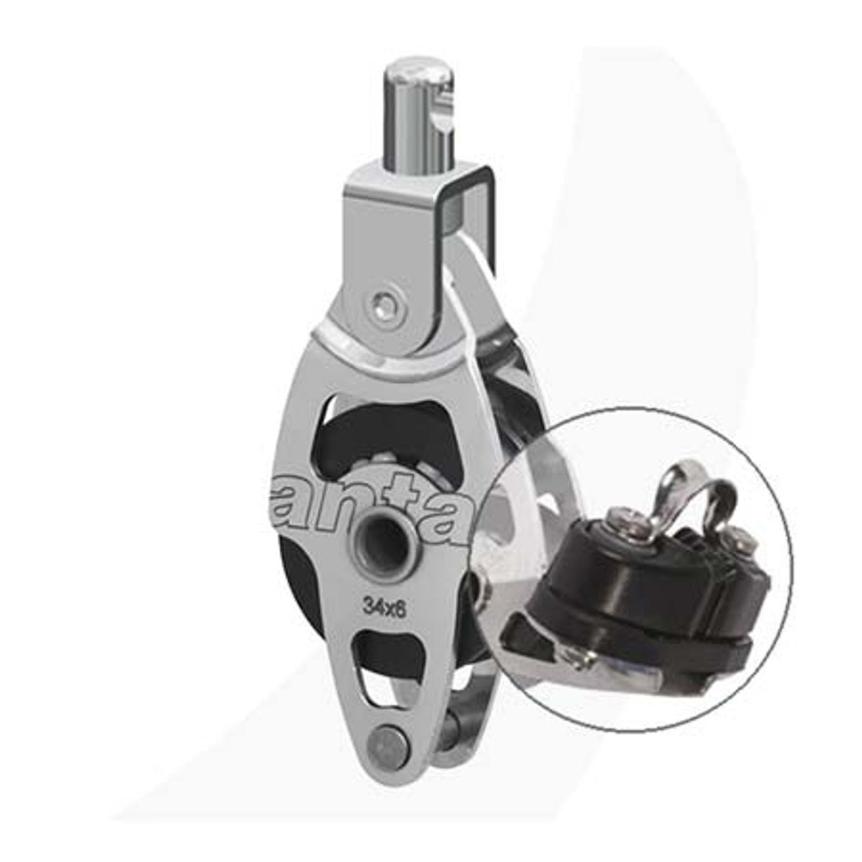 Antal 34mm Single Swivel Shackle Block w/ Becket & Cleat