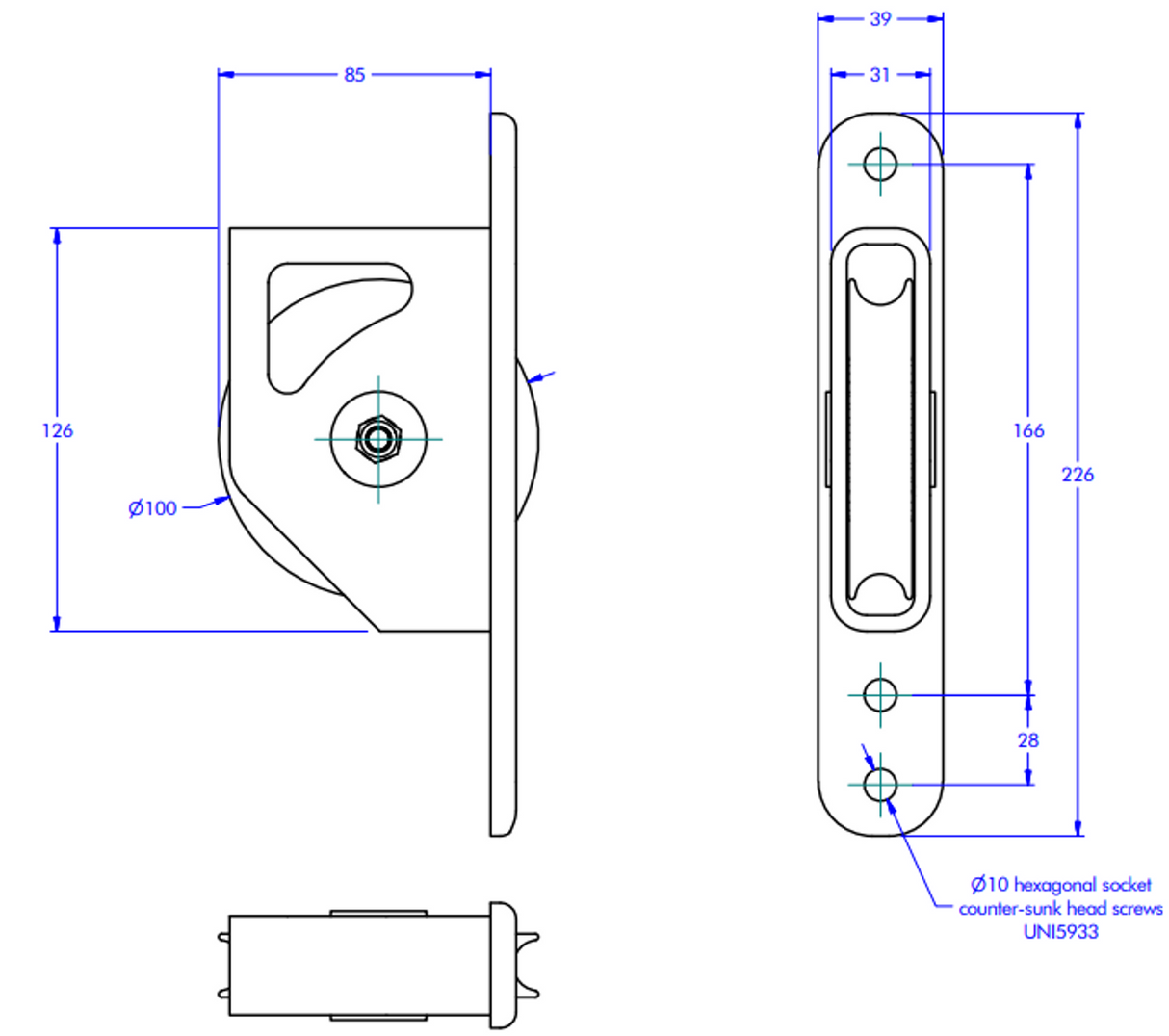 Antal 100mm Mast Block High Load Single Sheave