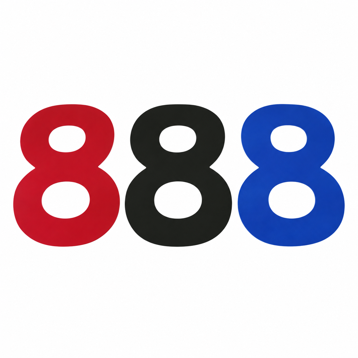 Representative Euro-style sail numbers in red, black and blue, shown as 8s. Supplied character, color and size are specified in the product title.
