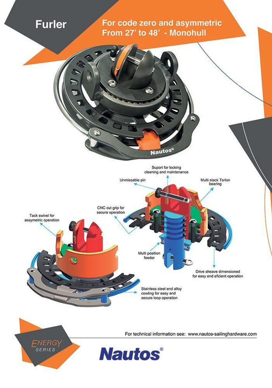 95347 Plus -top Down Furling Of An Asymmetric Spinnaker/Gennaker And Code 0 -continuous Line Furler Up T0 36 Feet Boat Length- Swivel On The Drum For Asymmetrical Sails Furling