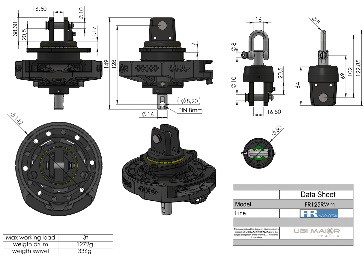 UBI FR125 ReWind Furler System Free Tack Top Down With Lock