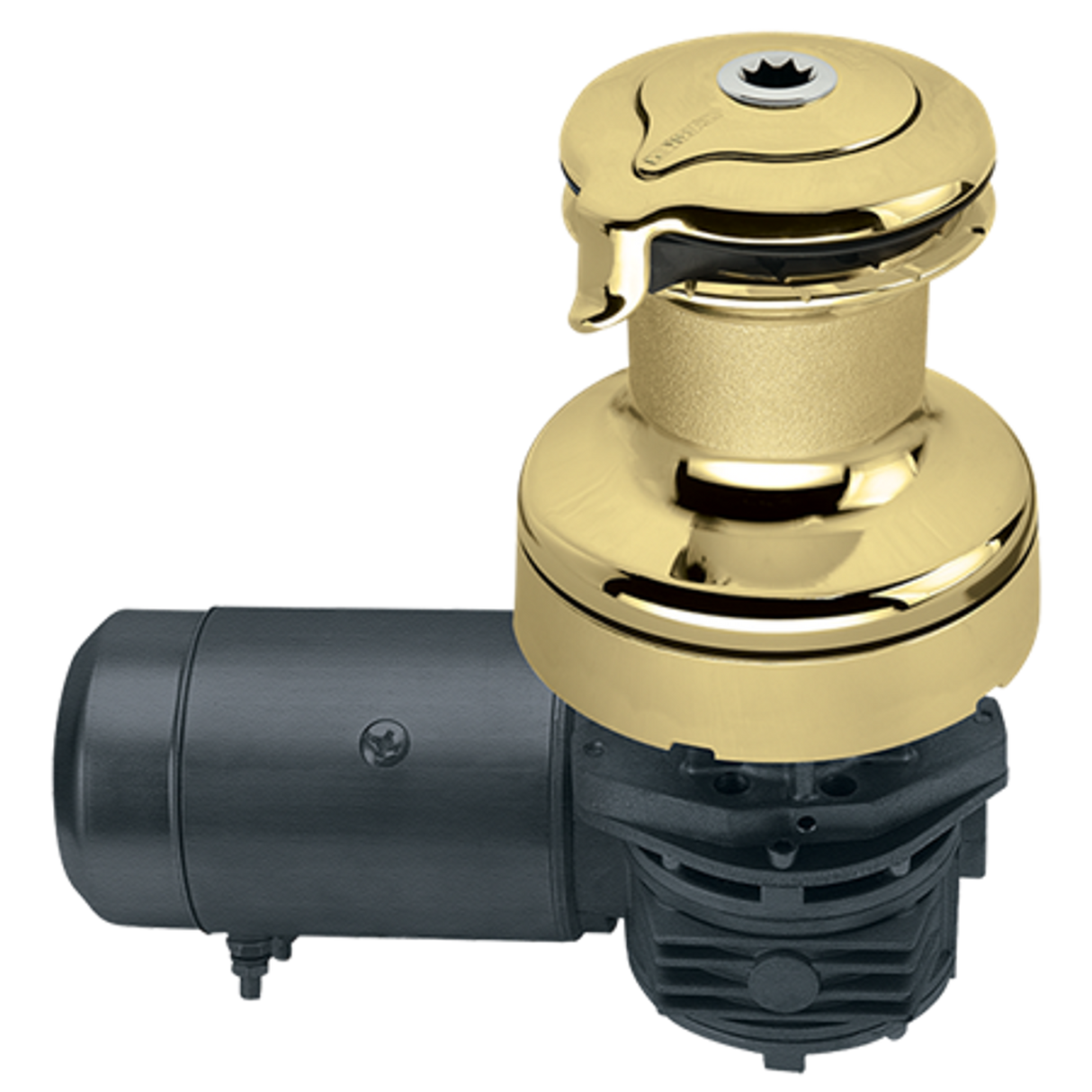 Harken Radial 2 Speed Electric ST Size 60 Polished Bronze Horizontal 12 Volt DF Ctrl Box Left Mount