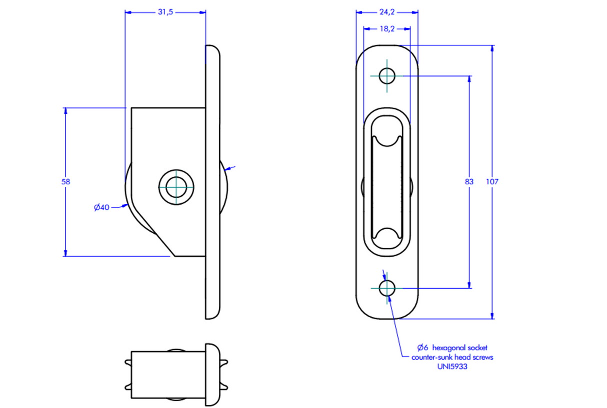 Antal 40mm Mast Block Single Sheave