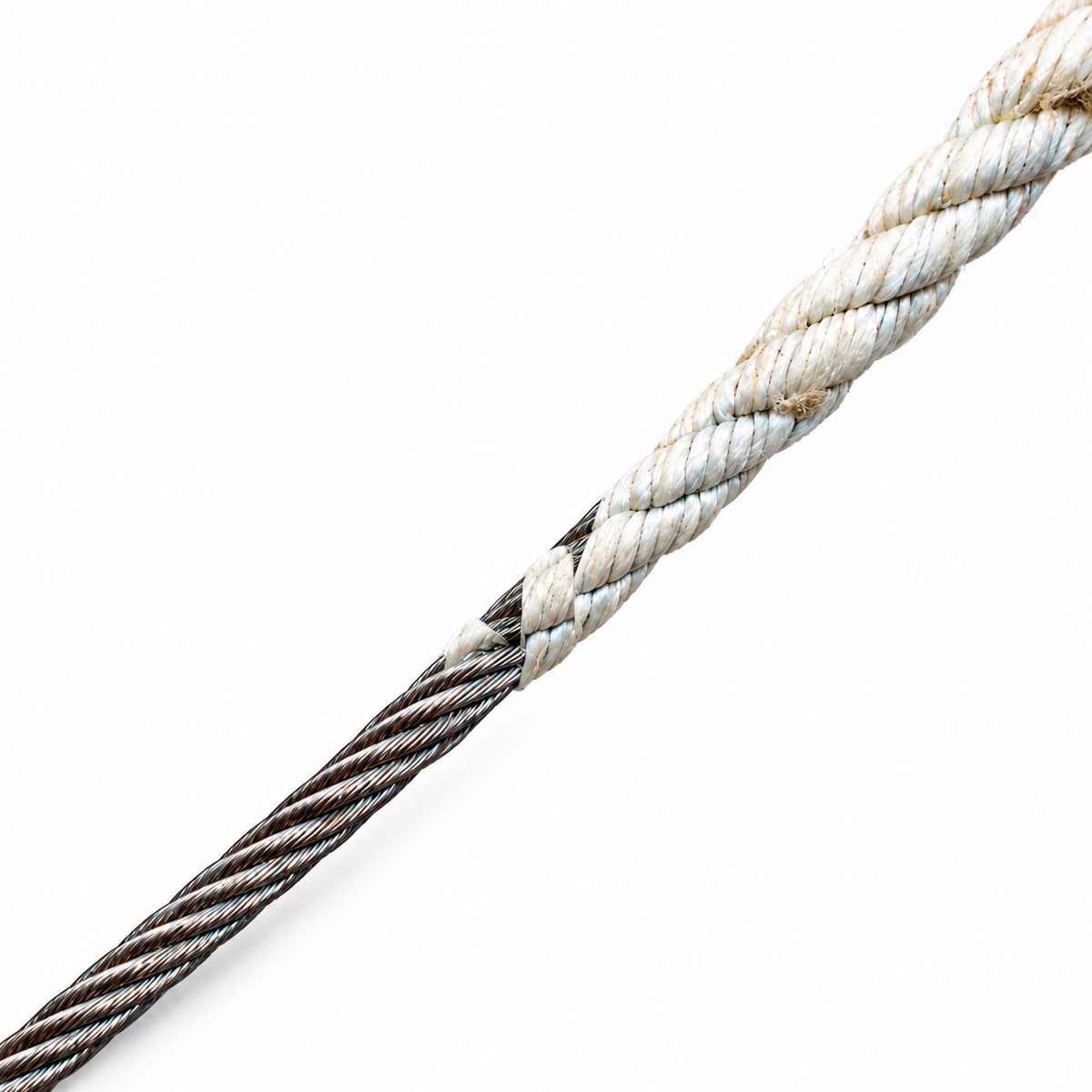 Illustrative view of a wire-to-rope tail splice.