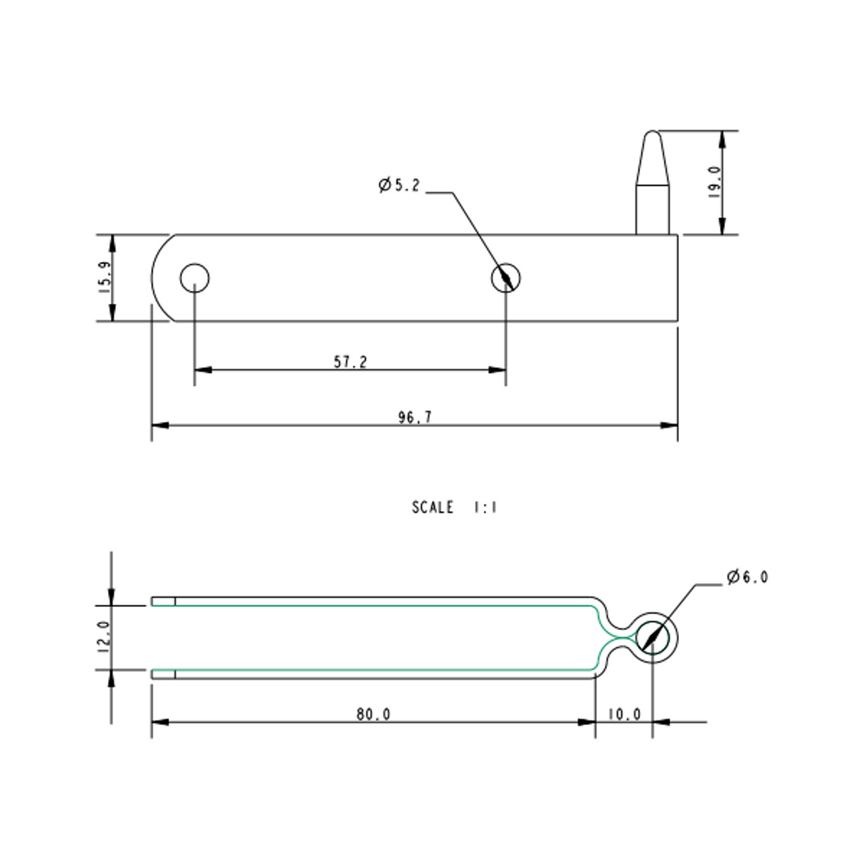 Allen Brothers 6MM Stainless Steel Short Optimist Rudder Pintle