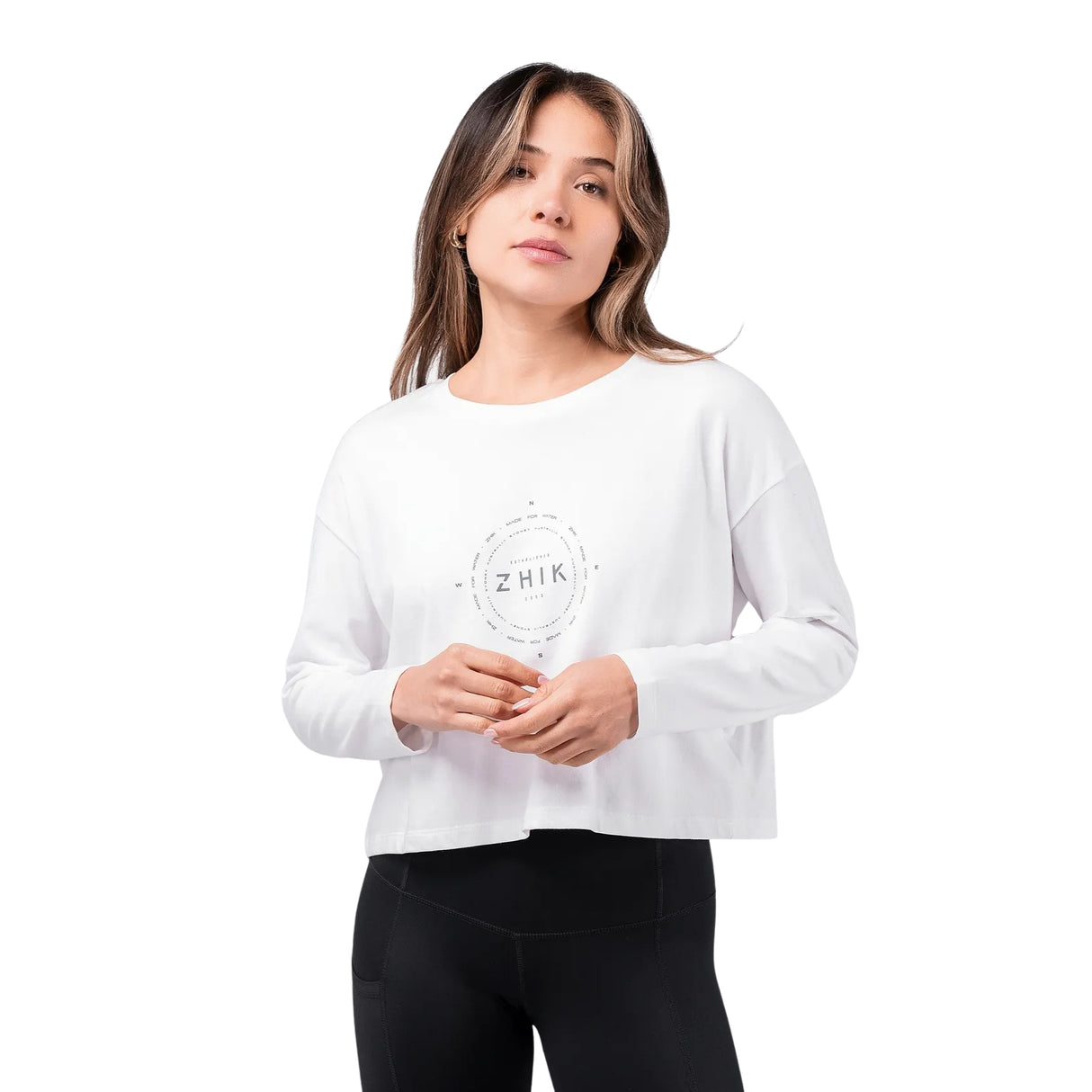 Zhik Womens Compass Print Long Sleeve Cotton Tee