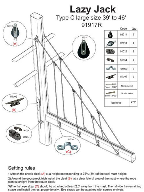 003RFS-lazy Jack System C - Large Size- with Rope and Furling Straps Included