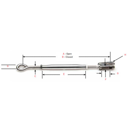 Johnson Marine Eye-to-Jaw T-316 Stainless Tubular Turnbuckles 10-32 RH