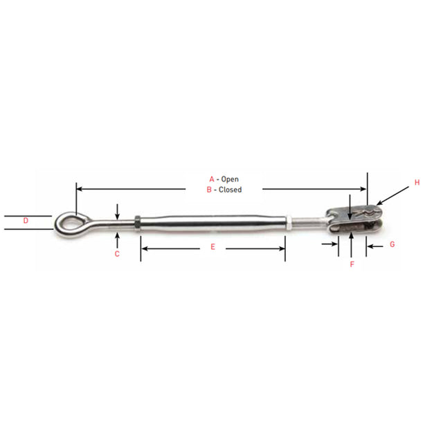 Johnson Marine Eye-to-Jaw T-316 Stainless Tubular Turnbuckles 10-32 RH