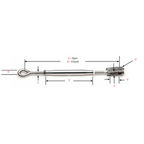 Johnson Marine Eye-to-Jaw T-316 Stainless Tubular Turnbuckles 10-32 LH