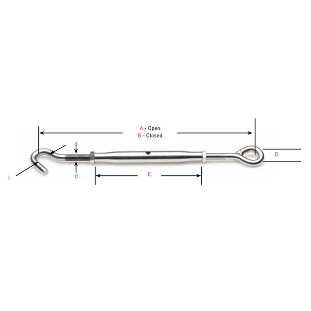 Johnson Marine Eye-to-Hook Stainless T-316 Tubular Turnbuckle 1/4-28