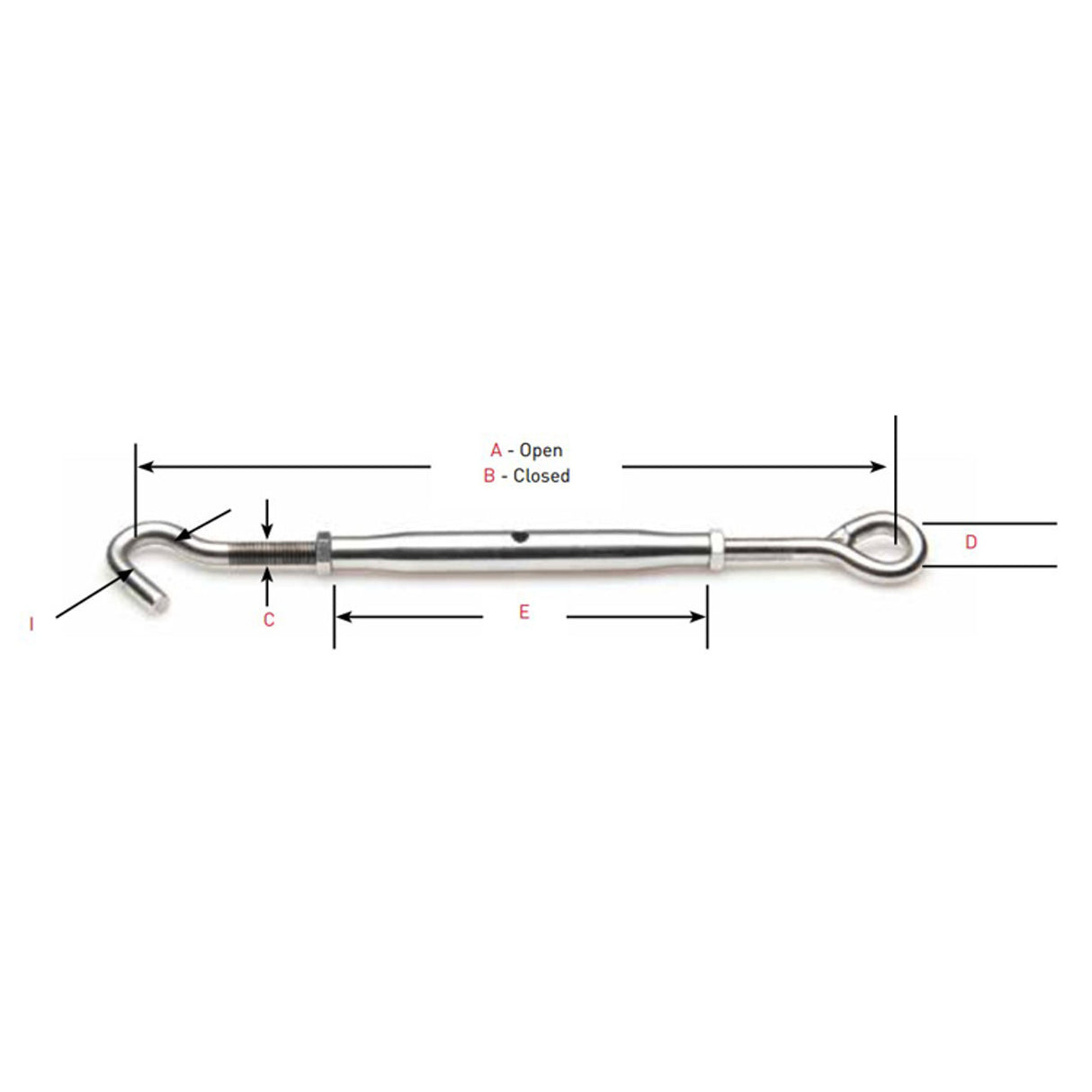 Johnson Marine Eye-to-Hook Stainless T-316 Tubular Turnbuckle 1/2-20