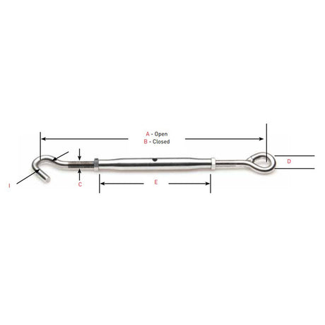 Johnson Marine Eye-to-Hook Stainless T-316 Tubular Turnbuckle 1/2-20