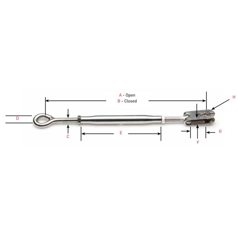 Johnson Marine RH Eye to LH Jaw T-316 Stainless Tubular Turnbuckle 1/4-28