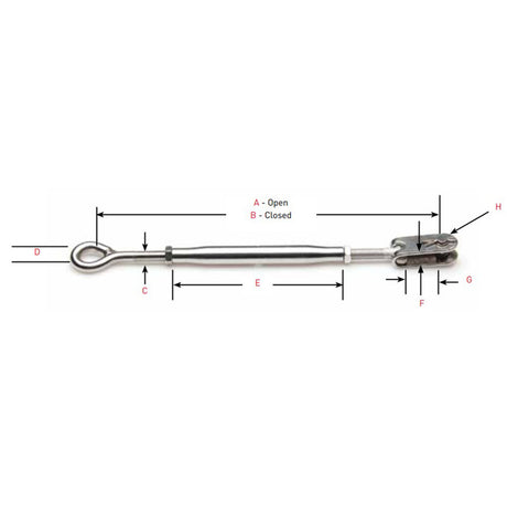 Johnson Marine LH Eye to RH Jaw T-316 Stainless Tubular Turnbuckle 3/8-24