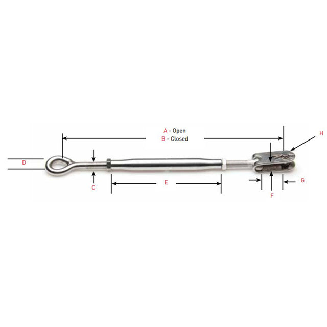Johnson Marine RH Eye to LH Jaw T-316 Stainless Tubular Turnbuckle 5/16-24