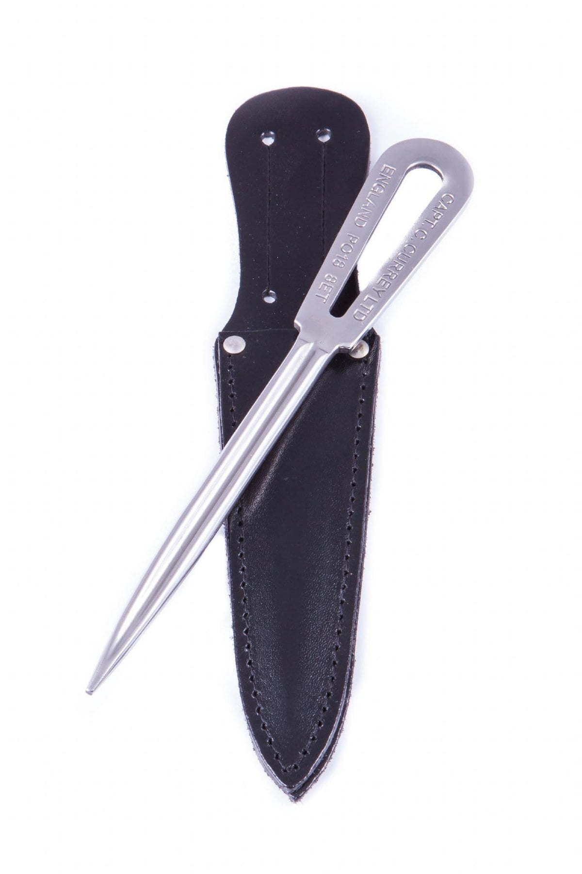 Sea Sure 12.11 stainless steel shackler and 165 mm splicing spike with leather sheath