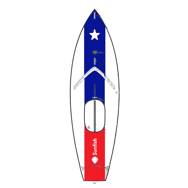 Special Edition 2024 Sunfish Worlds (raced) Complete boat and racing package. Includes: lines, blades, sail, spars, dolly and top cover.