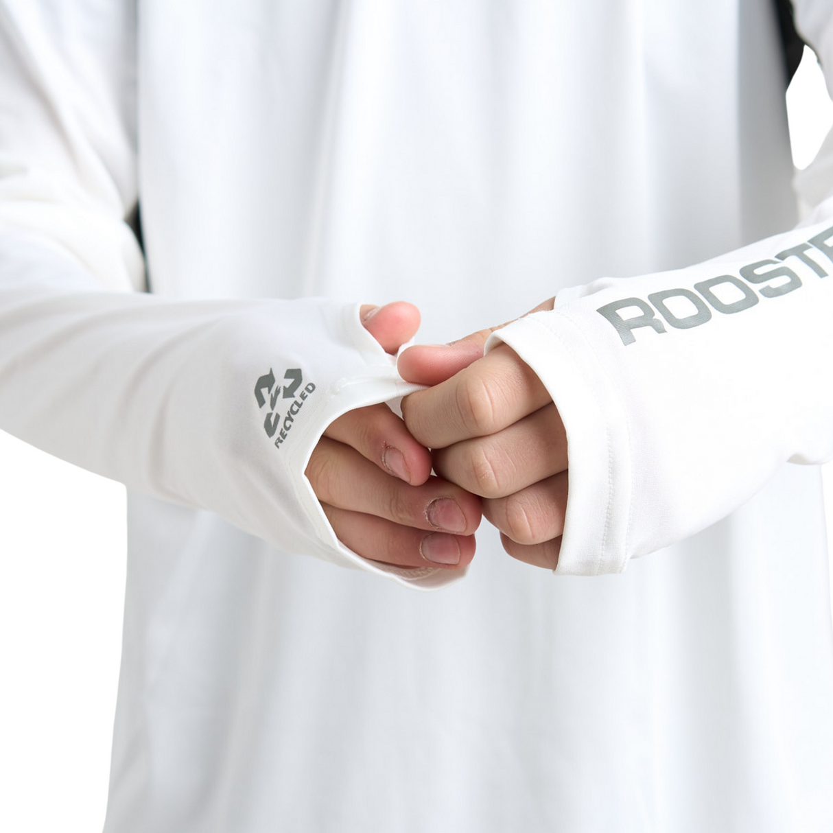 Rooster Junior Hooded Quick Dry T-shirt long sleeve. Blue, Khaki, Gray, White