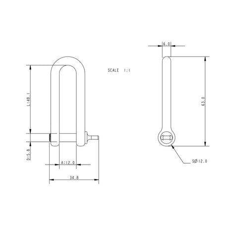 Allen Brothers 6mm Stainless Steel Long D Shackle
