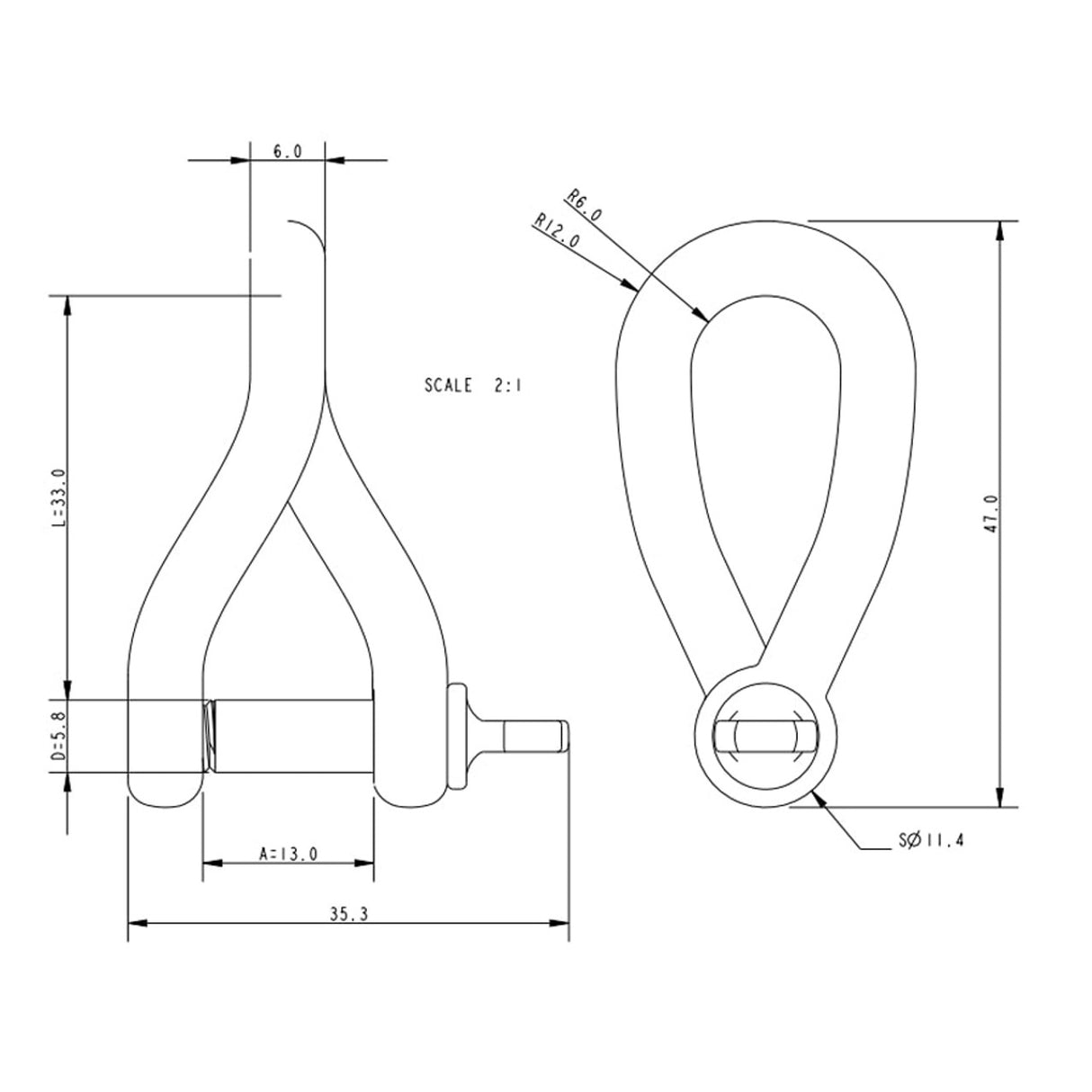 Allen Brothers 6mm Stainless Steel Forged Twisted Shackle