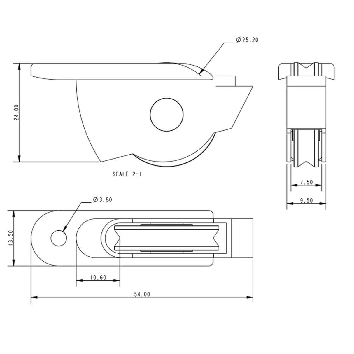 Allen Brothers 25mm X 6mm Low Profile Ball Bearing Alloy Sheave Box