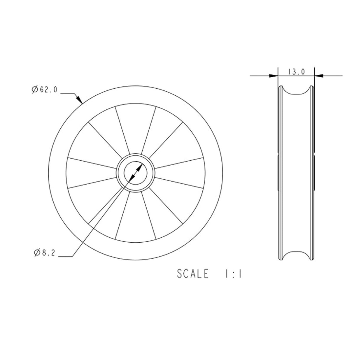 Allen Brothers 62mm X 13mm Plain Bearing Acetal Sheave