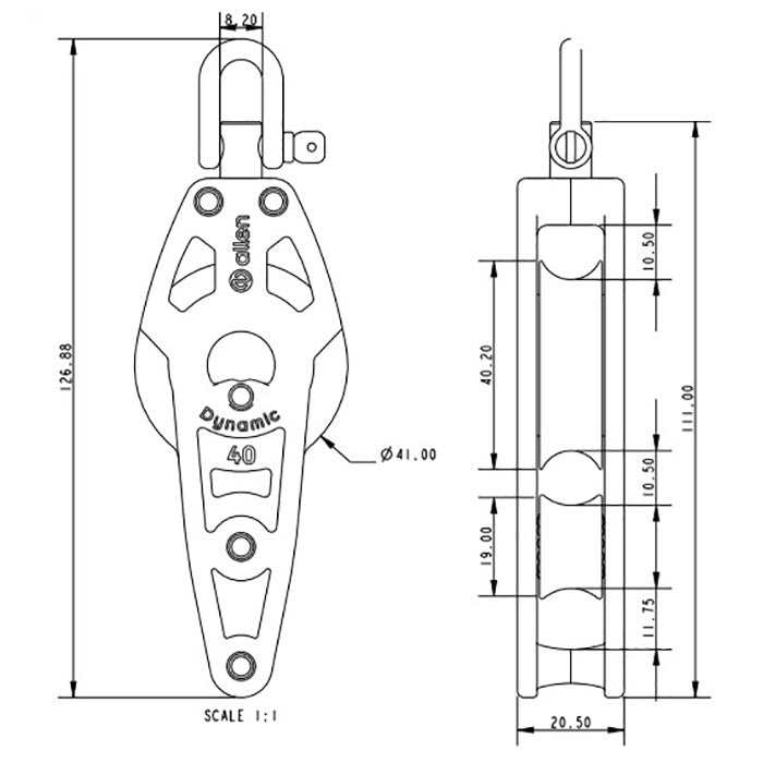 Allen Brothers 40mm Dynamic Fiddle Block/Becket with Swivel