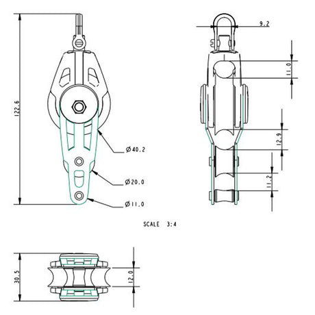 Allen Brothers 40MM Dynamic Block Swivel With Fiddle & Becket