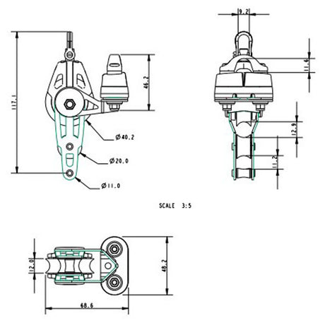 Allen Brothers 40MM Dynamic Block Swivel With Fiddle, Becket & A.677