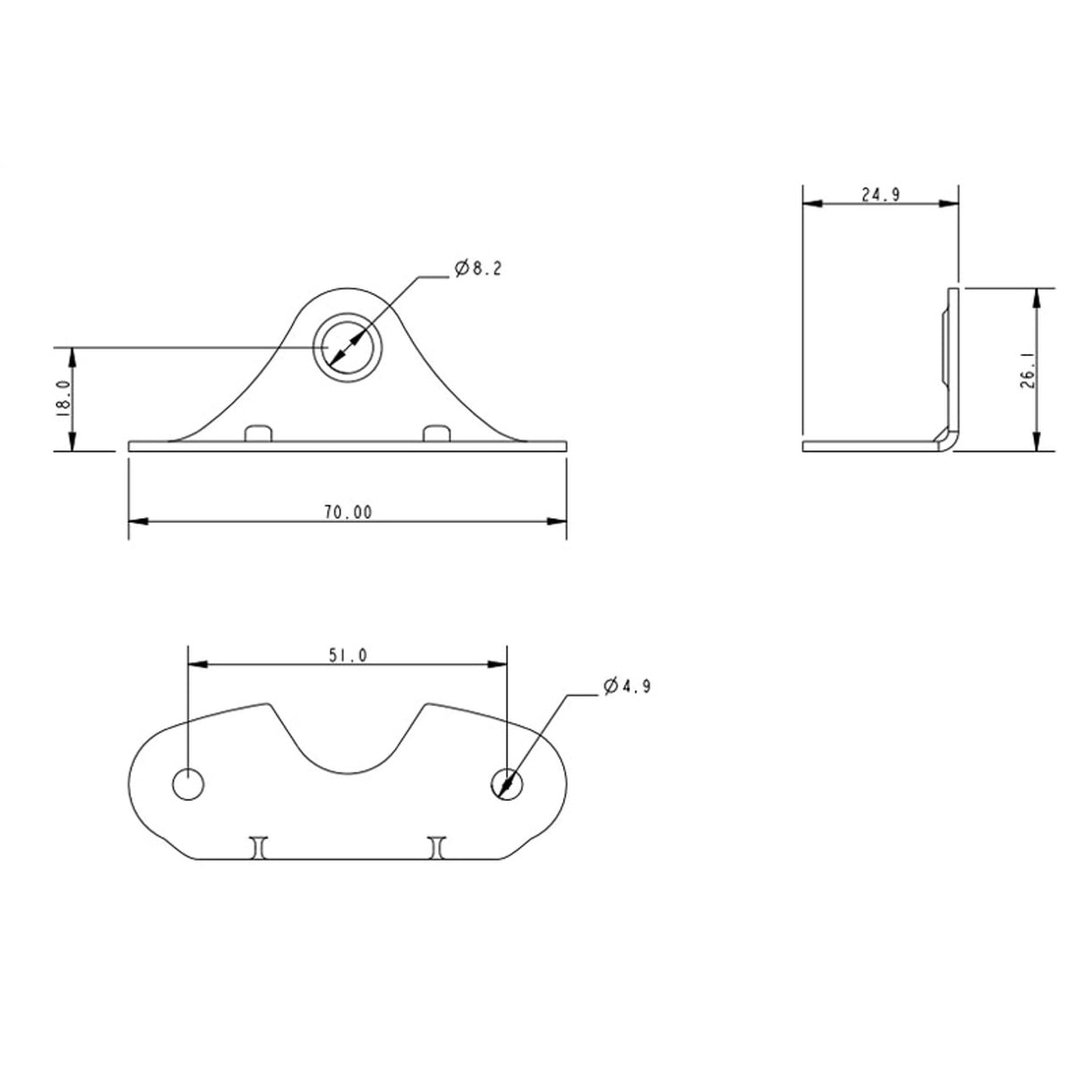 Allen Brothers 8mm Pin Hole Stainless Steel Transom Gudgeon