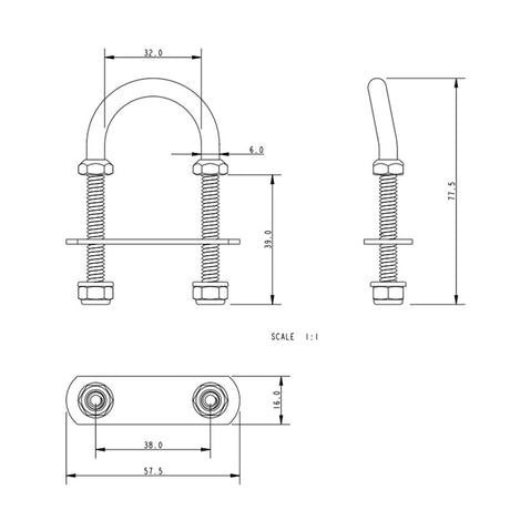 Allen Brothers M6 Single Plate U-Bolt
