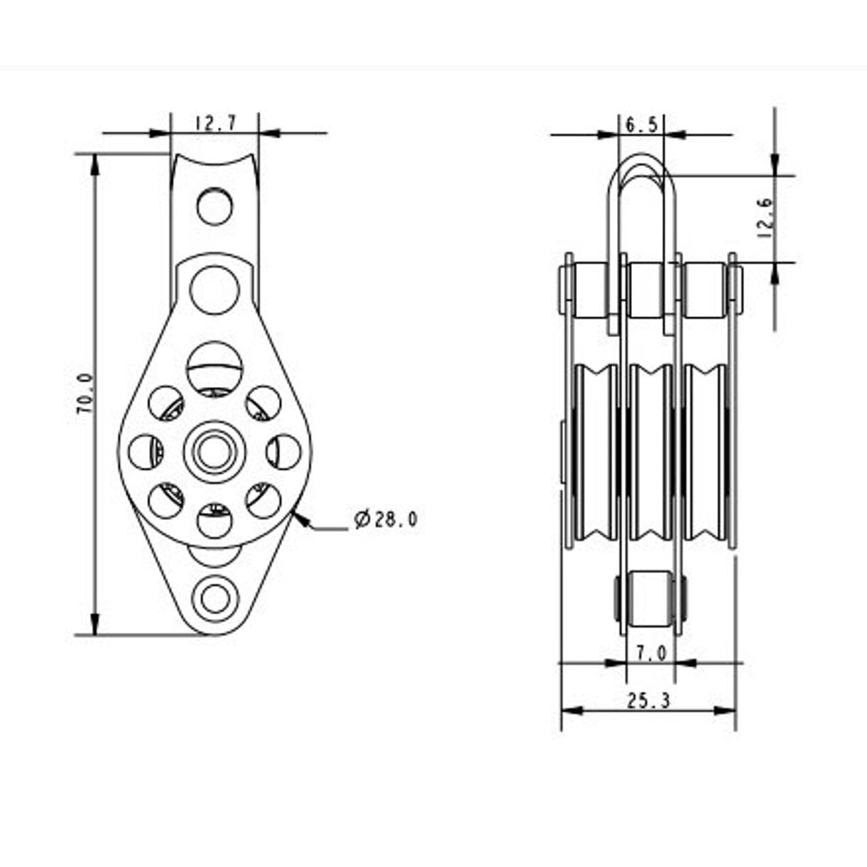 Allen Brothers 25mm Mini High Tension Block Triple Fixed with Becket