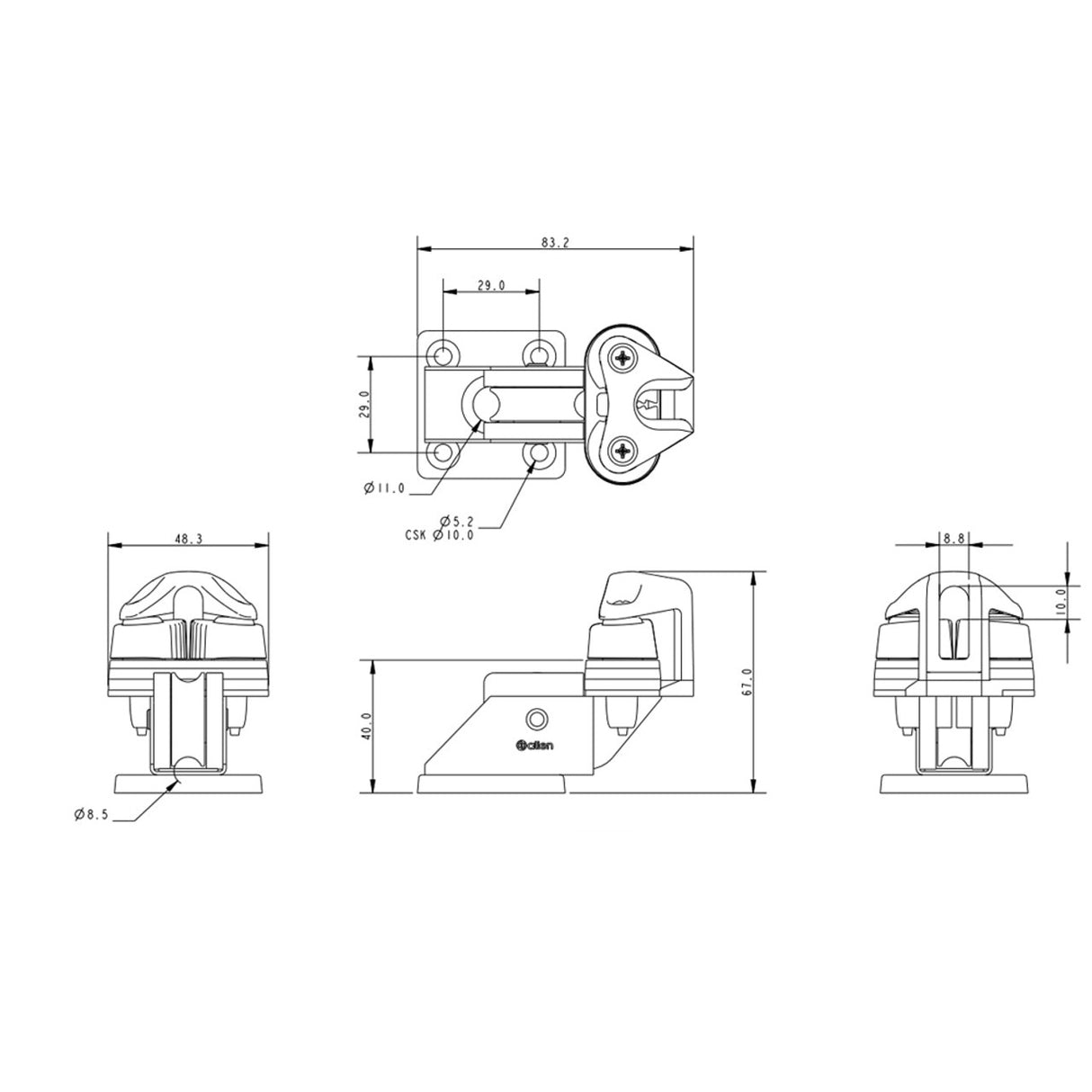 Allen Brothers 4-6MM Thru Deck Swivel Cleat