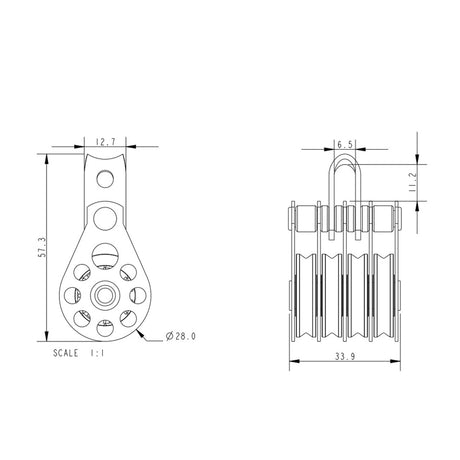 Allen Brothers 25MM Mini High Tension Block Quad Fixed with Becket
